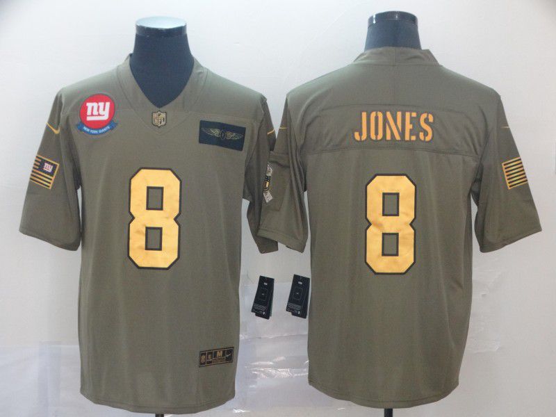 Men New York Giants #8 Jones Gold Nike Olive Salute To Service Limited NFL Jersey